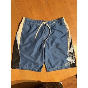 Speedo Board Shorts L‎ Navy Floral Embroidered Swim Trunks Colorblock Surf